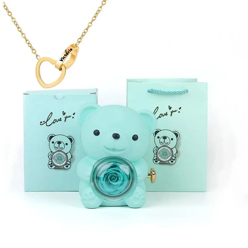 Eternal Rose Bear Box – Elegant Gift with Necklace & Storage