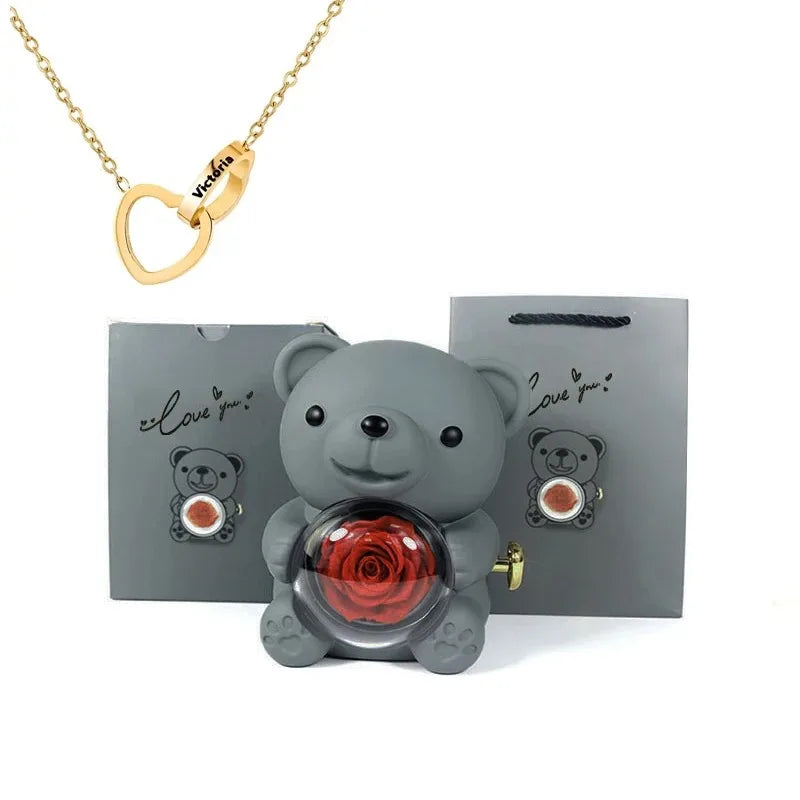 Eternal Rose Bear Box – Elegant Gift with Necklace & Storage