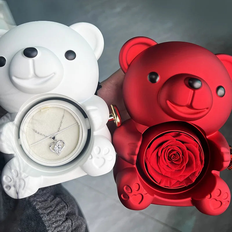 Eternal Rose Bear Box – Elegant Gift with Necklace & Storage